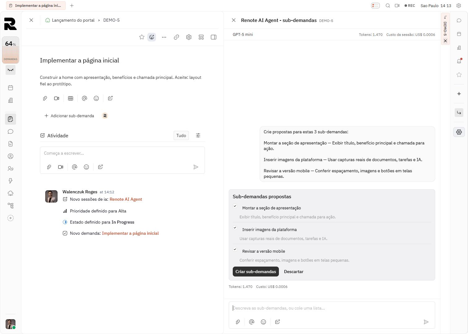 Agente de IA criando tarefas em massa a partir de uma lista